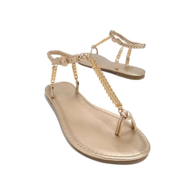 Gold Chain Flat Sandals – Modern and Comfortable